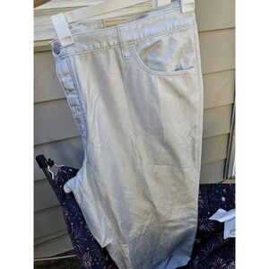 Size 26 Womens Silver Metallic Baggy WIDE-LEG Button Fly Cotton Jeans